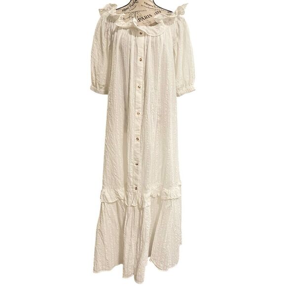 Anthropologie Ruffle Off-The-Shoulder Gauze Dress in White Size Medium - Picture 5 of 14